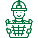 An icon of a worker in a hard hat and vest, representing the Technical Training and Staffing solutions provided by AI&GB for civil engineering roles.