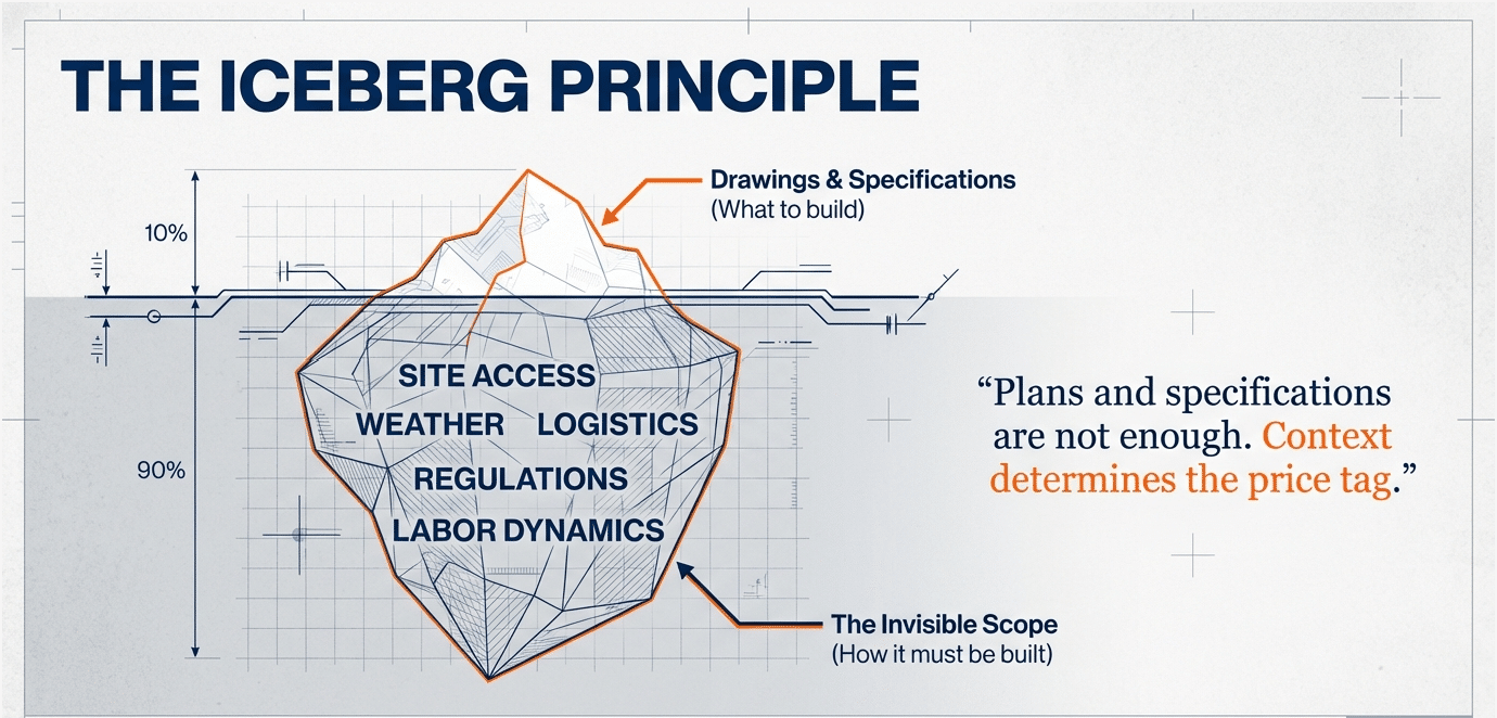 Iceberg Principle of Civil Engineering Cost Estimating - Illustrating Invisible Project Costs and Context by AI&GB Consulting