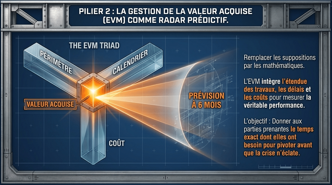 Graphique de gestion de la valeur acquise EVM montrant l'écart de variance dans les projets d'infrastructure - AI&GB.
