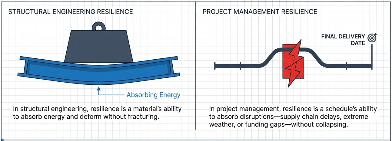 Diagram comparing structural engineering resilience to project schedule resilience - AI&GB.